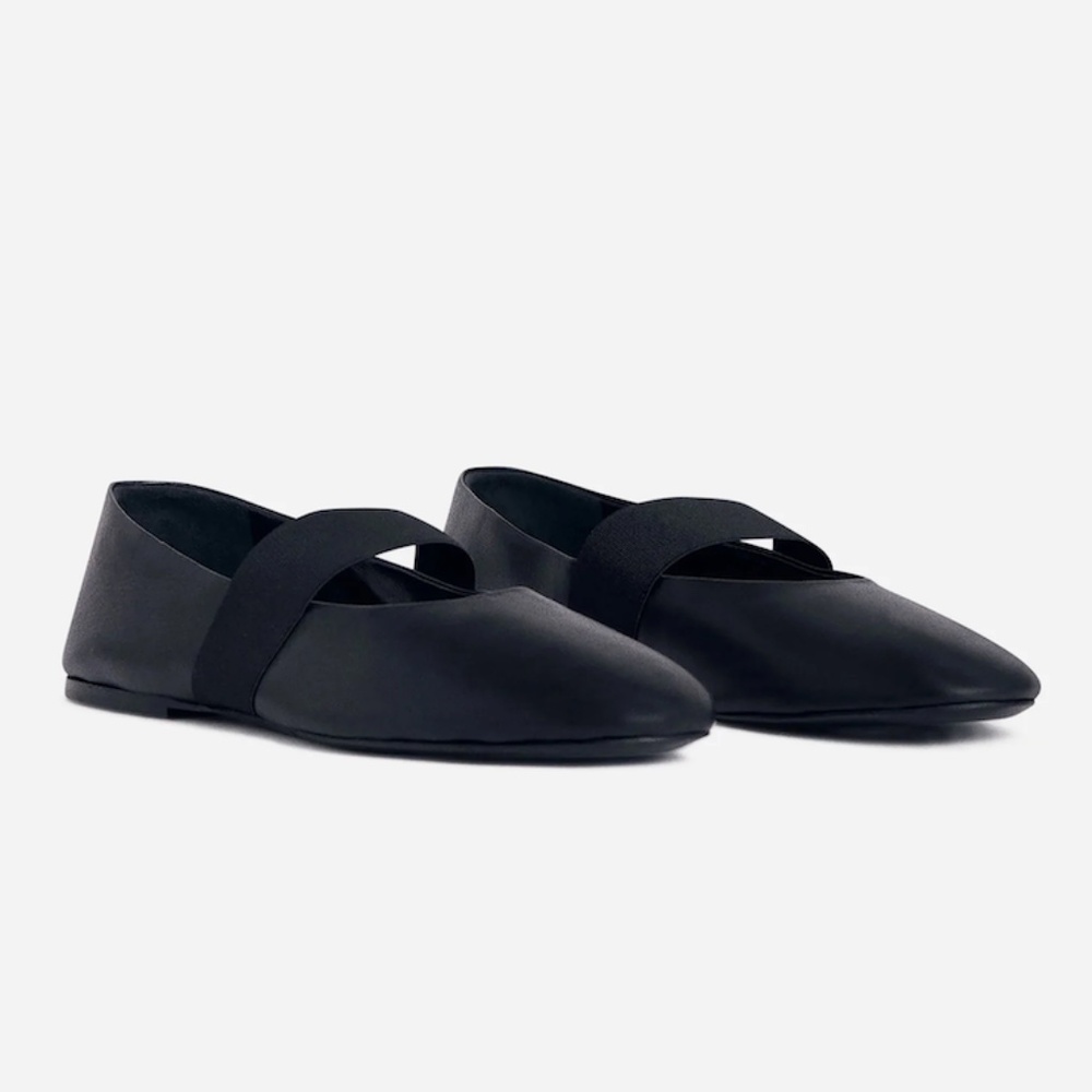 CO Collections Italy Elastic Ballerina Flat Size 36.5 Black Napa Leather $595